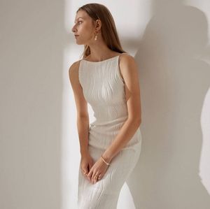 RIHOAS The Water Ripple Textured Cami Dress, White, Size XL